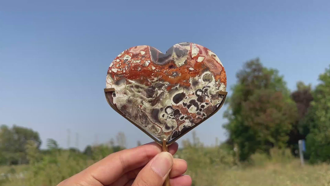 Unique,Natural Crystal Money Agate Heart With Stand