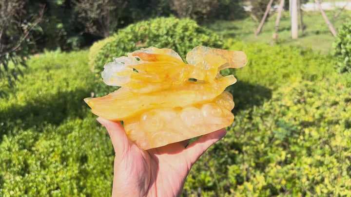 Unique,Natural Crystal Exquisite Golden Healer Nine Tailed Fox