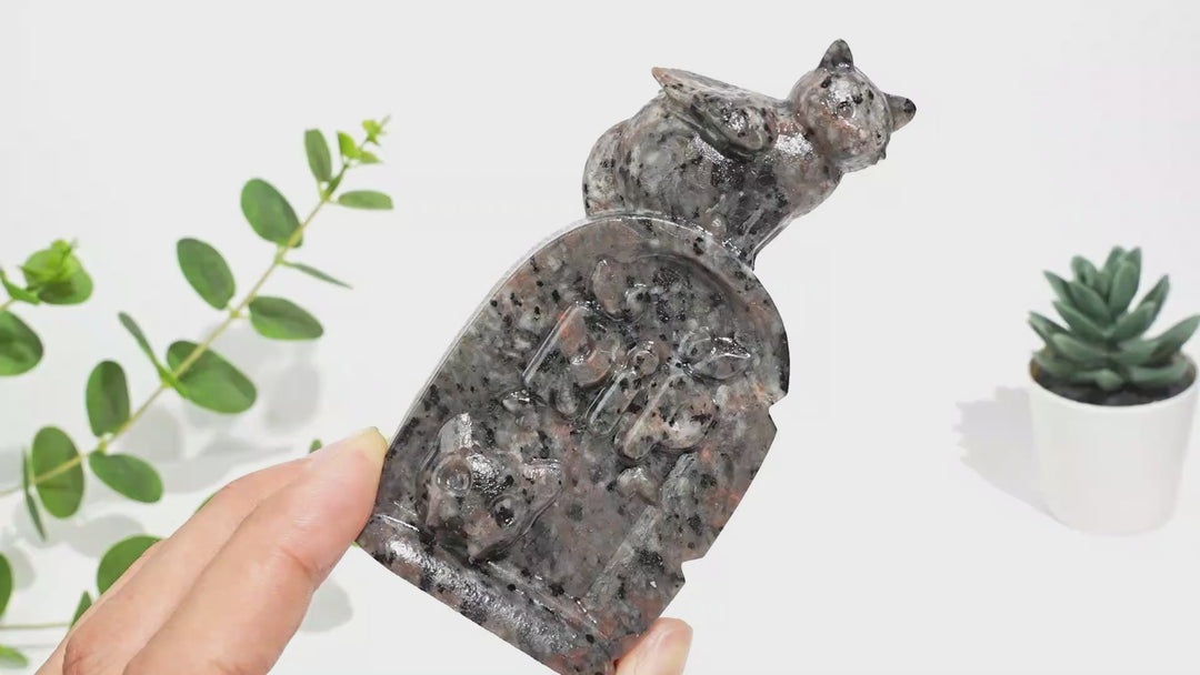 Natural Crystal Cute Tombstone Cat Carving