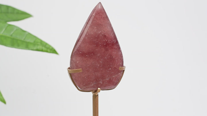 Unique,Natural Crystal Strawberry Quartz Teardrop With Stand