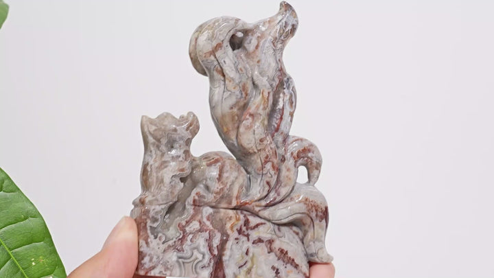 Unique,Natural Crystal Carving Cute Mexican Agate Nine-Tailed Fox