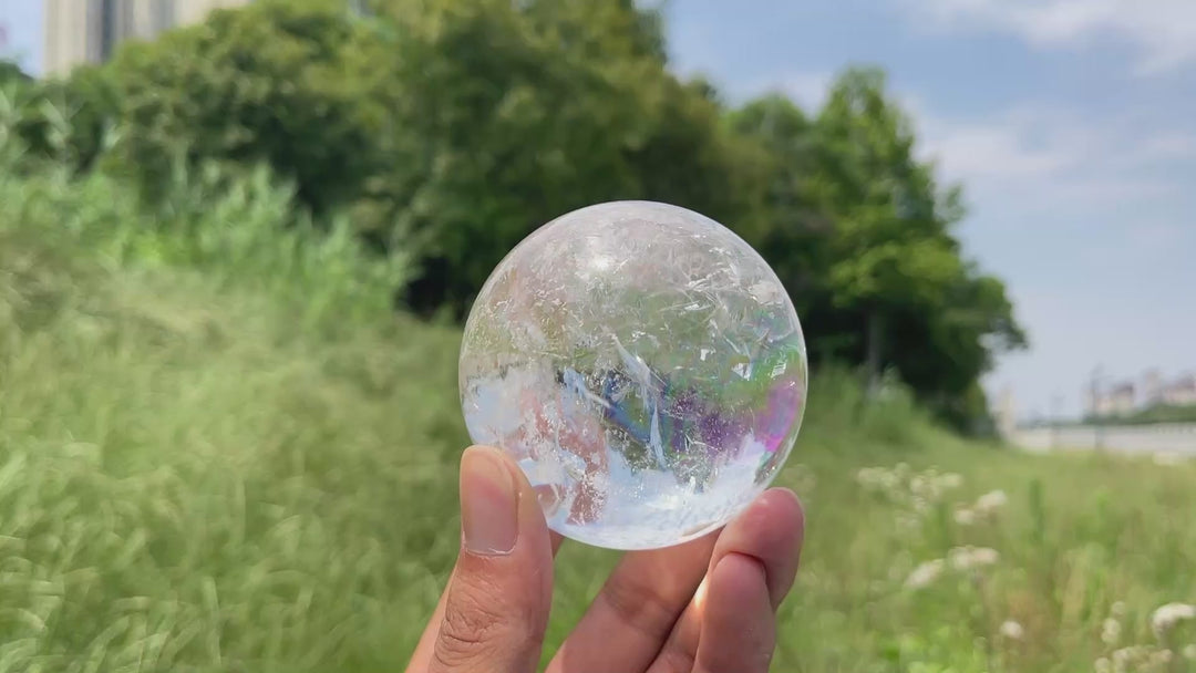 Unique,Natural Crystal Clear Quartz With Hematite Sphere