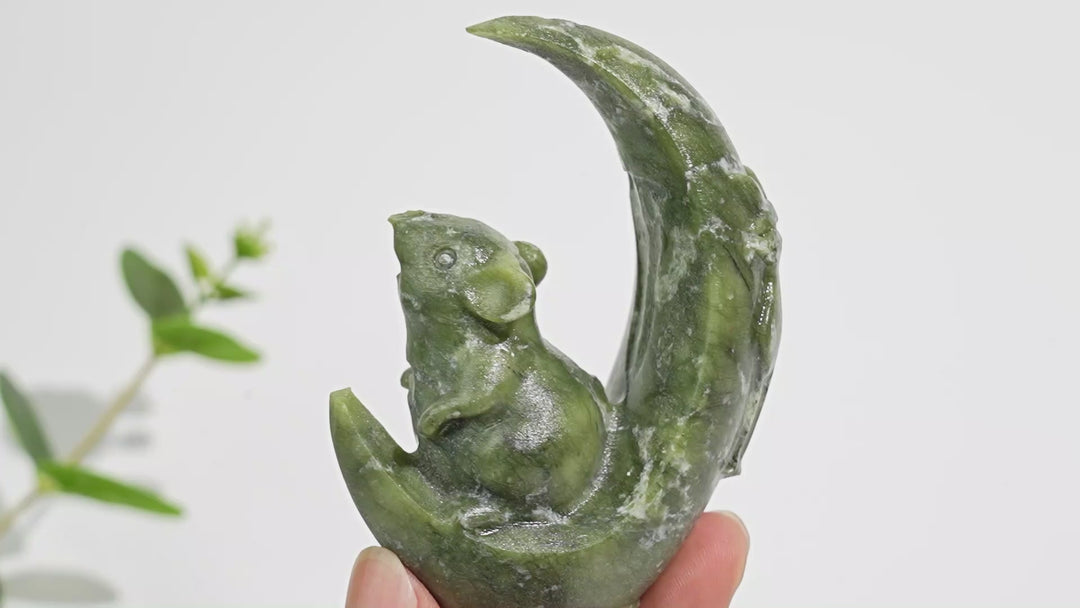 Natural Serpentine Crystal Carving Moon Rat