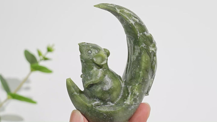 Natural Serpentine Crystal Carving Moon Rat