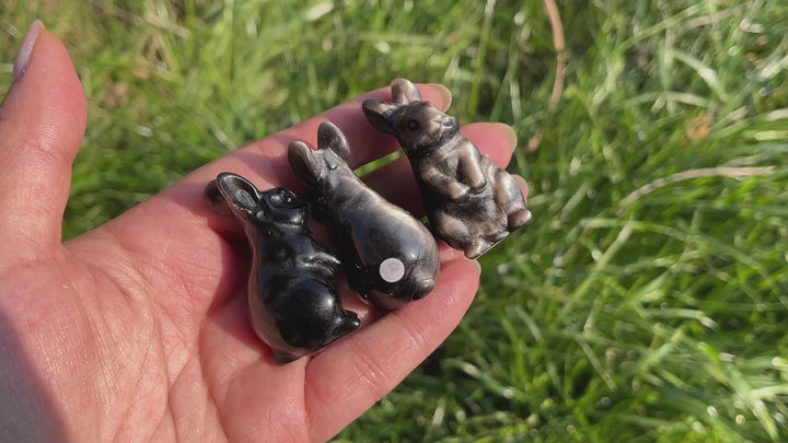 Natural Crystal Silver Obsidian Rabbit Carving