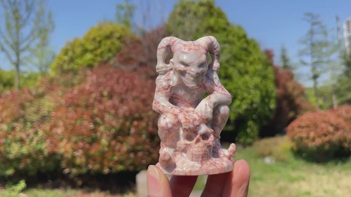 Natural Crystal Carved Jester Skull Statue