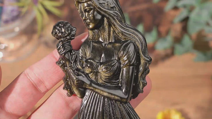 Natural Rose-Holding Maiden Figurine