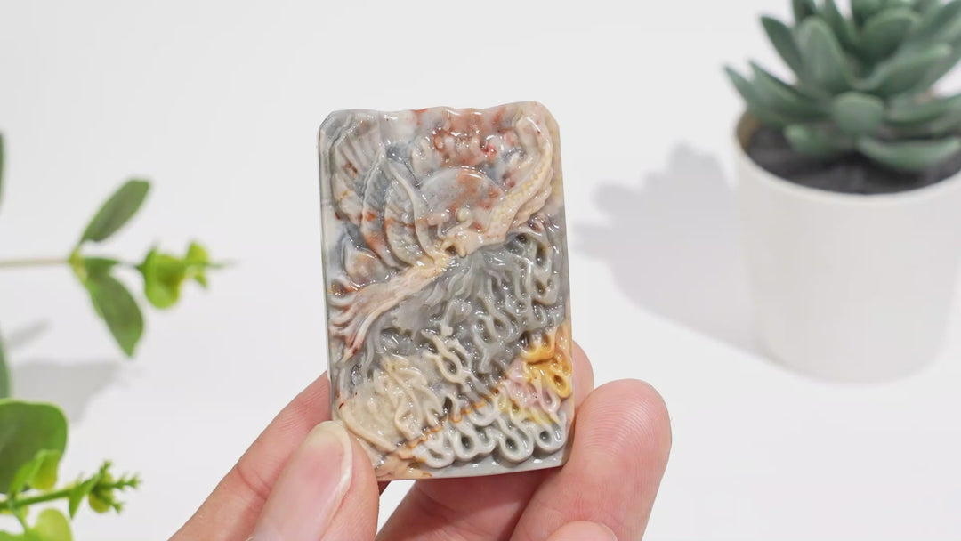 Natural Alashan Agate Phoenix Tablet Carving