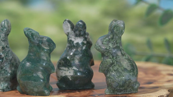 Natural Carving Moss Agate Rabbit