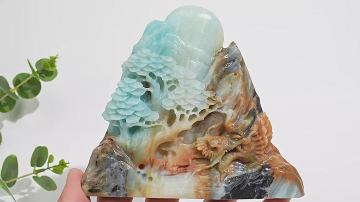 Unique,Natural Crystal Carving Blue Quartzite Mountain Dragon