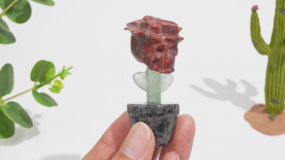 Natural Crystal Skull Rose Potted Carving