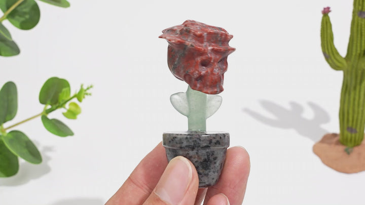 Natural Crystal Skull Rose Potted Carving
