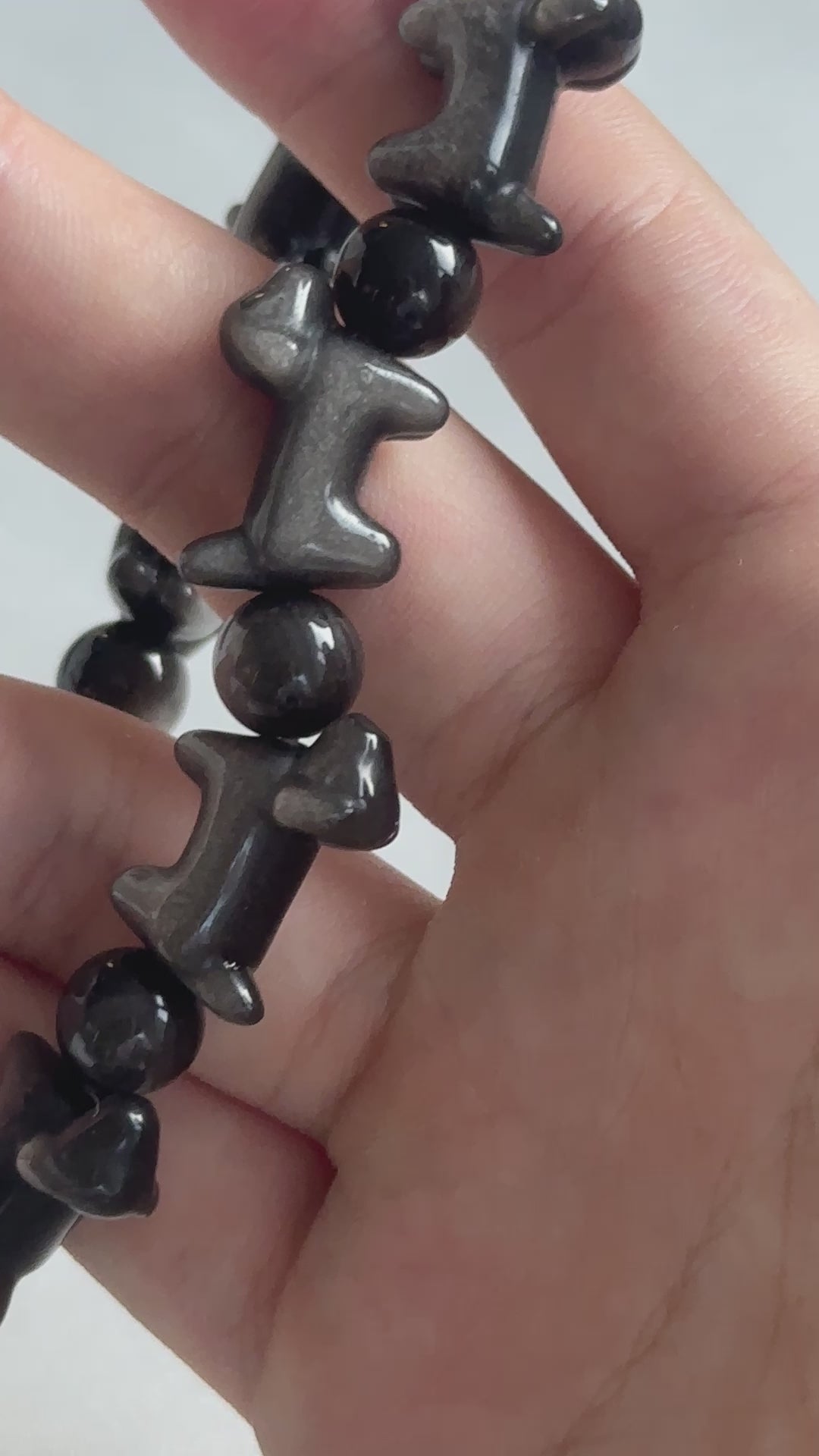 Silver Obsidian Dog Bead Bracelet 14.0-14.2mm