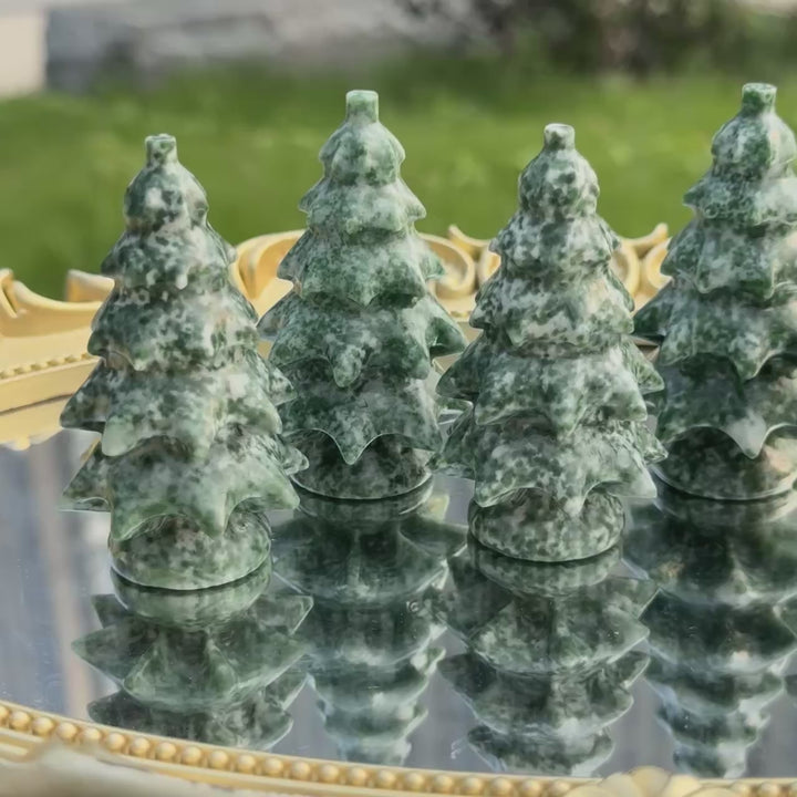 Natural Crystal Carving Wollastonite And Nephrite Christmas Tree