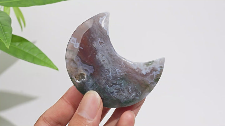 Natural Crystal Moss Agate Crescent Moon