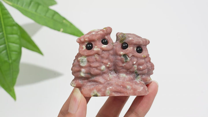 Natural Crystal Couple Owl Embrace Carving