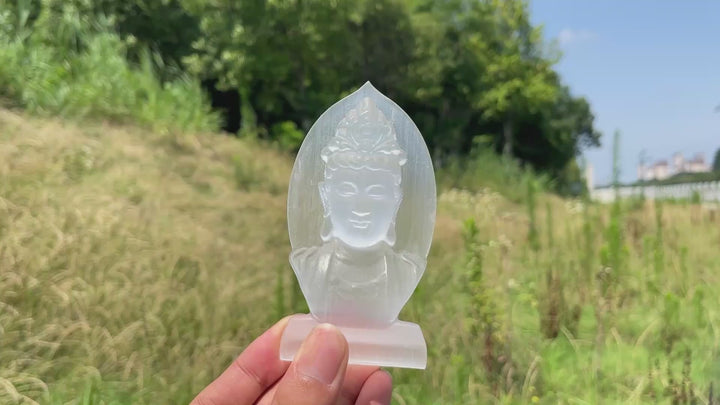Natural Crystal Selenite Kwan Yin Bust Carving