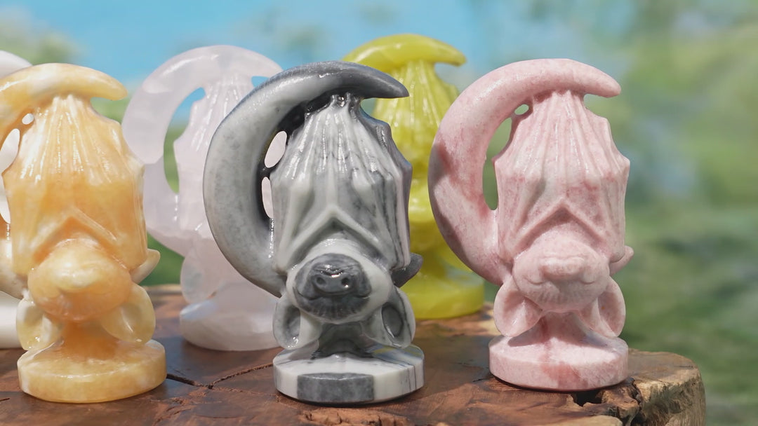 Natural Crystal Carving Moon Bat