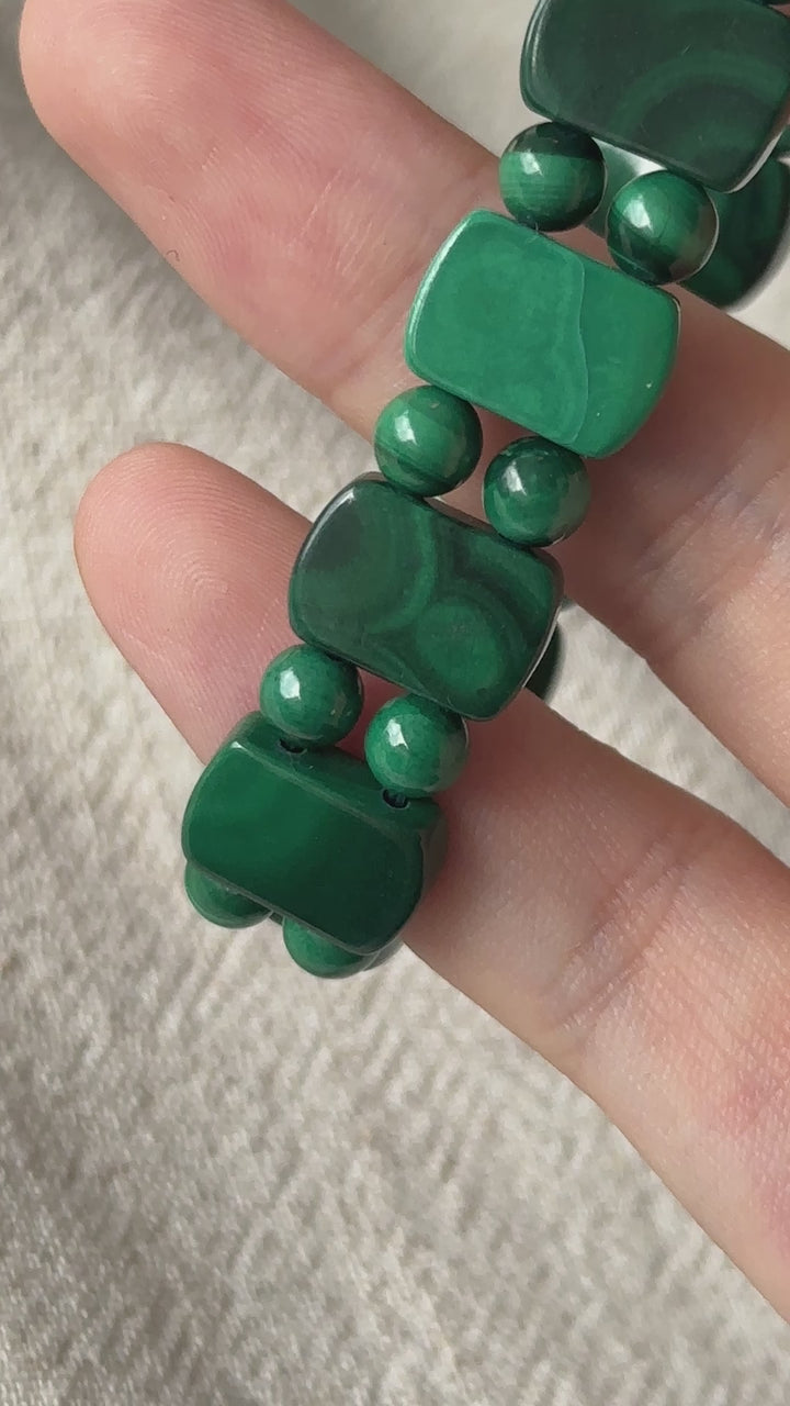 Malachite Square Bead Bracelet 12.2-12.4mm