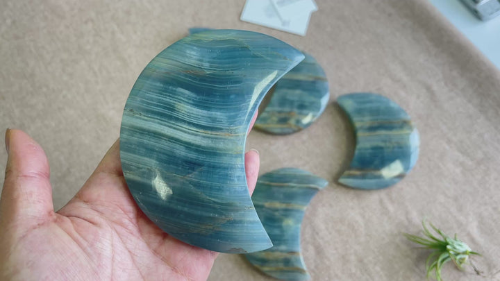 Unique, Natural Lemurian Aquatine Calcite Moon