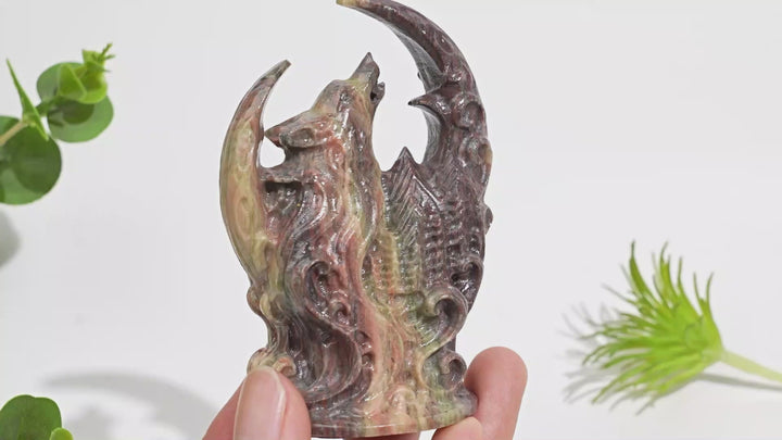 A Slightly Imperfect Natural Crystal Carving Forest Moon Wolf
