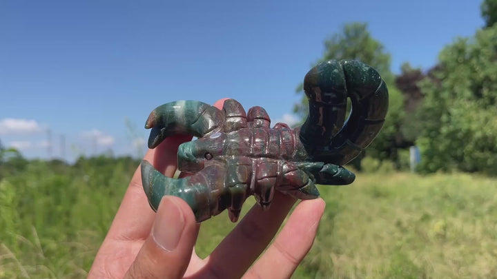 A Slightly Imperfect Natural Crystal Carving Ocean Jasper Scorpion