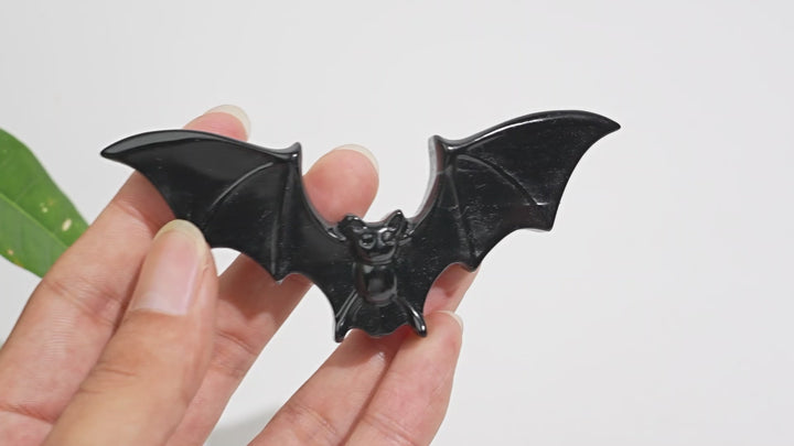 Natural Crystal Carving Black Obsidian Spread Wing Bat
