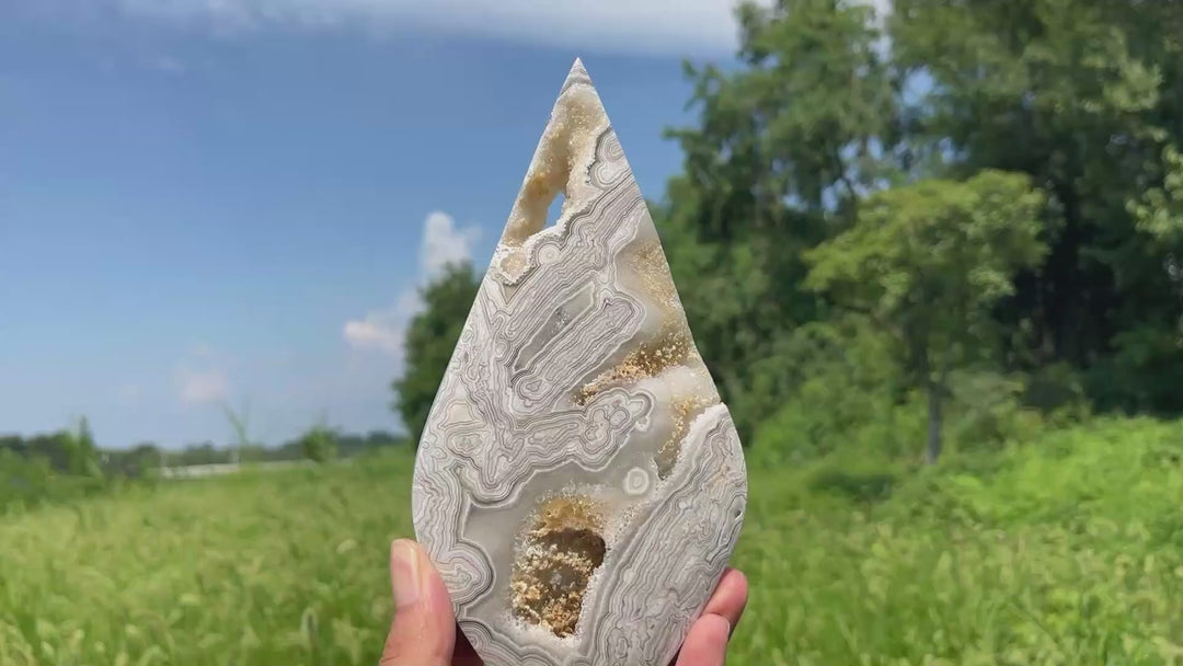 Unique,Natural Crystal Large Mexican Agate Teardrop