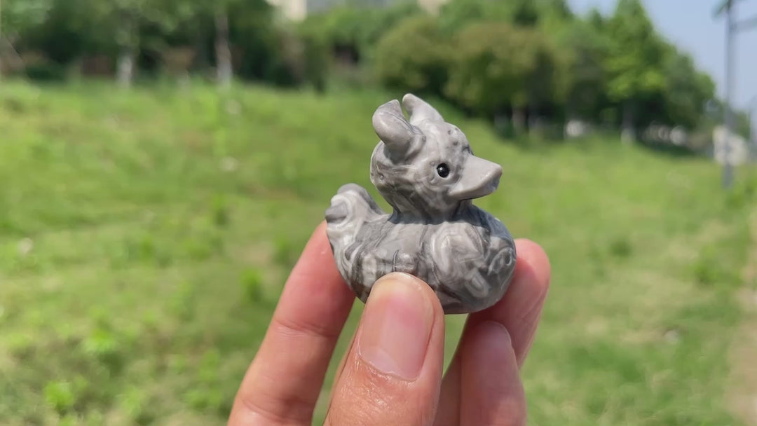 Natural Crystal Cute Devil Duck Carving