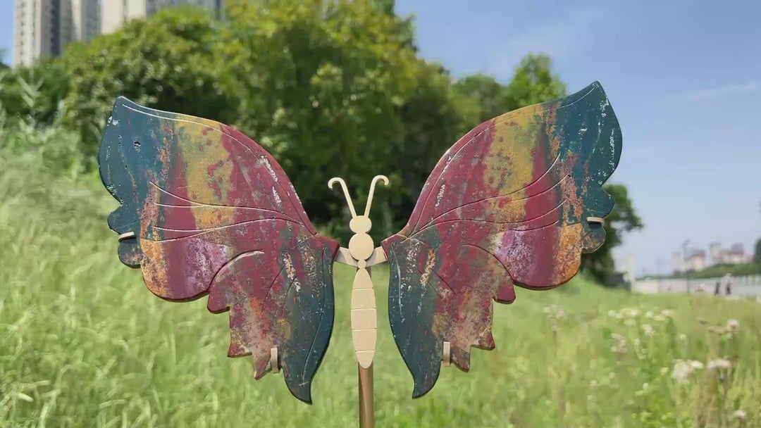 Unique,A Slightly Imperfect Natural Ocean Jasper Butterfly Wings With Metal Stand