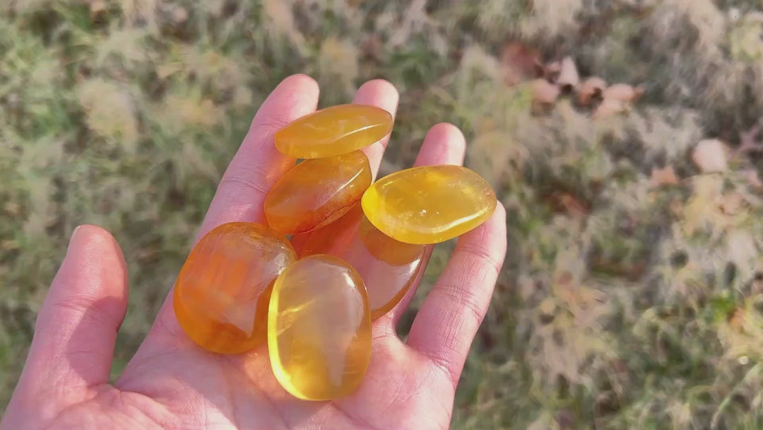 Natural Crystal Yellow Fluorite Palm Stone