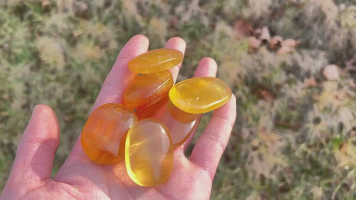 Natural Crystal Yellow Fluorite Palm Stone