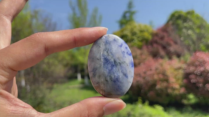 Natural Crystal Blue And White Porcelain Sodalite Palm Stone