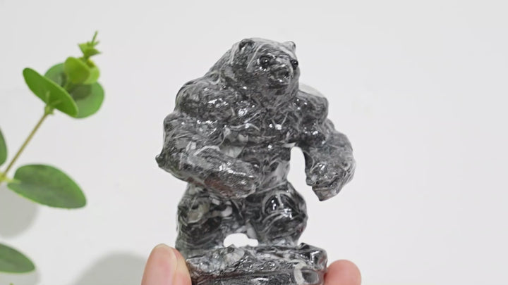 Unique,Natural Crystal Carving Shell Fossil Muscle Bear