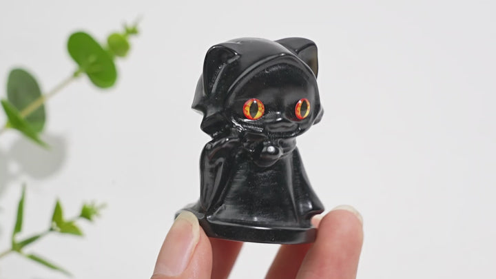 Natural Crystal Cute Carving Hooded Wizard Cat