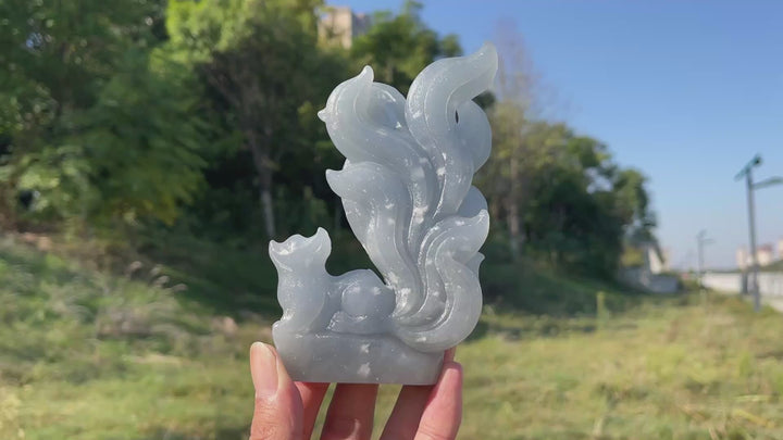 Unique,Natural Crystal Carving Anhydrite Nine Tailed Fox