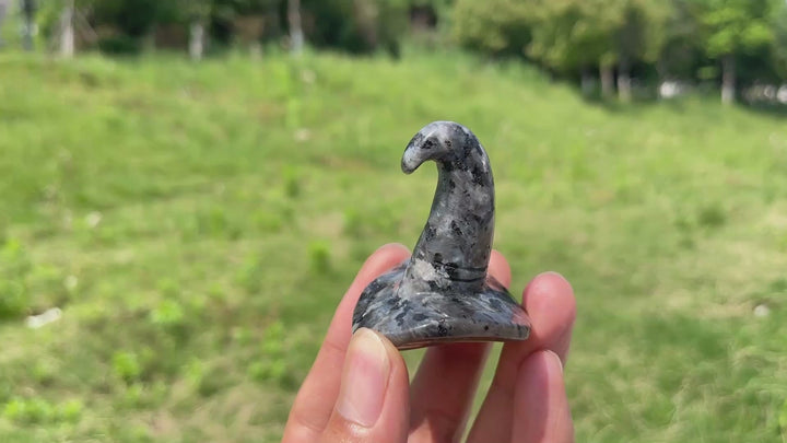 Natural Crystal Larvikite Wizard Hat Carving