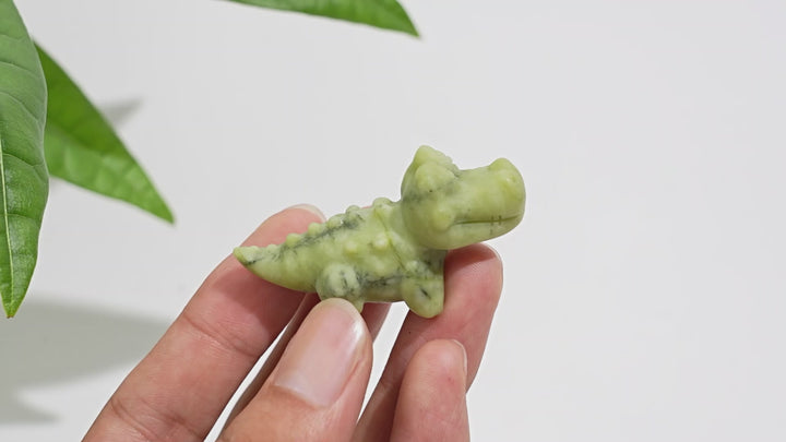 Natural Crystal Playful Crocodile Carving
