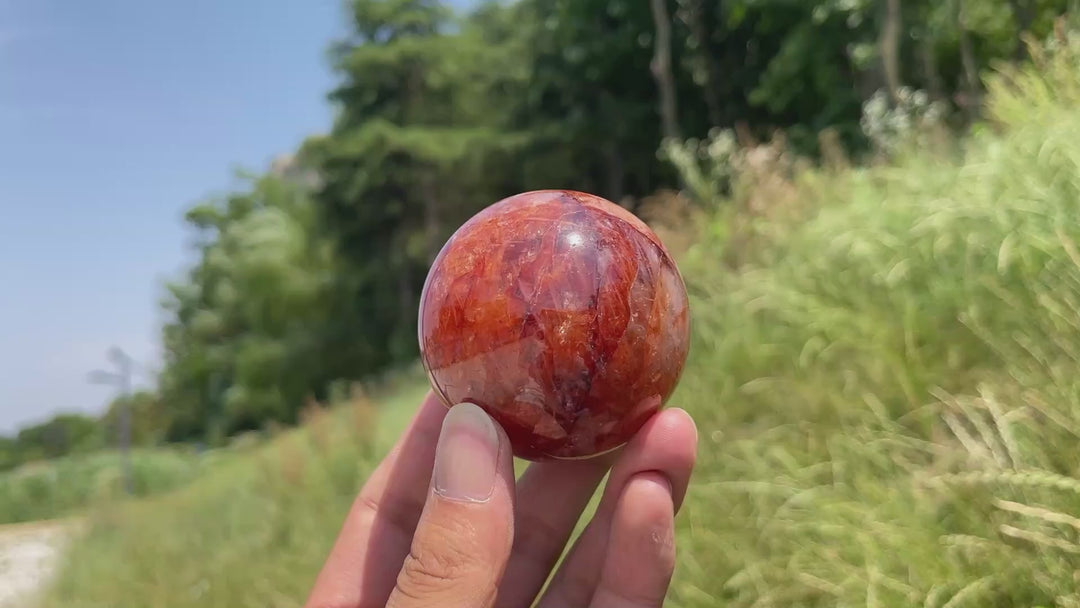 Unique,Natural Warm Fire Quartz Crystal Sphere