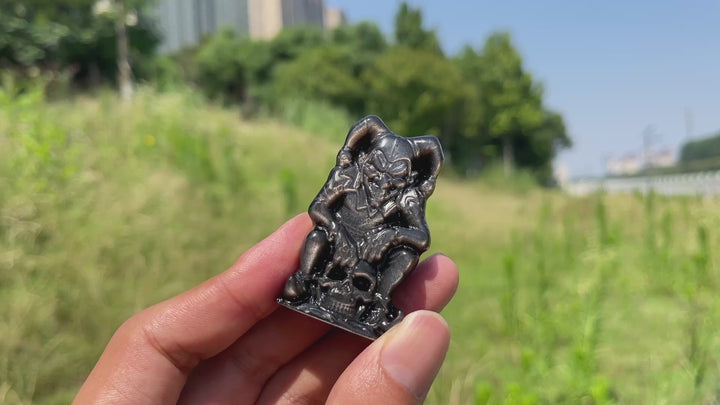 Natural Crystal Silver Obsidian Skull Clown Carving