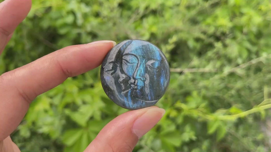 Natural Crystal Labradorite Moon Face Carving