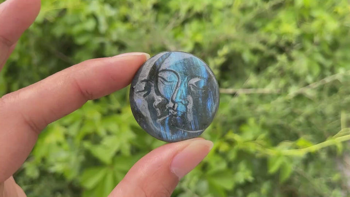 Natural Crystal Labradorite Moon Face Carving