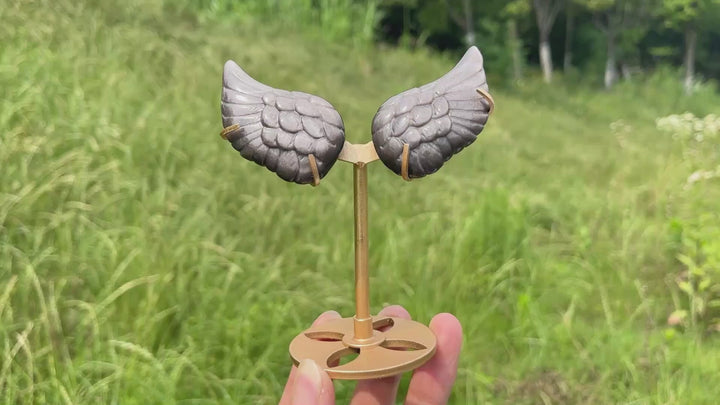 Natural Silver Obsidian Angel Wing Display