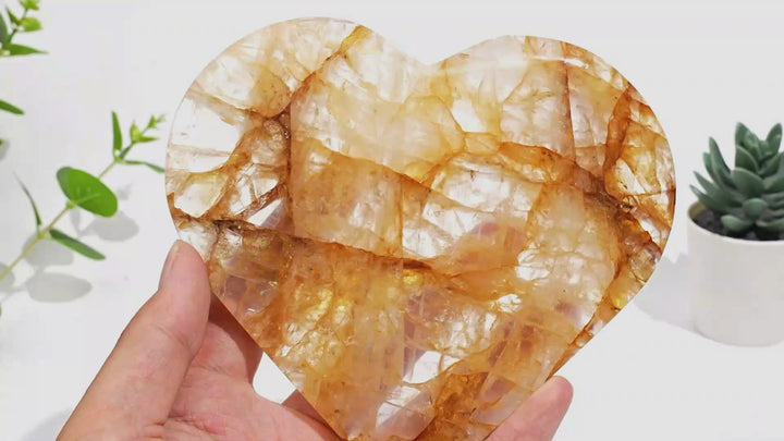 Unique,Natural Crystal Warm Golden Healer Heart
