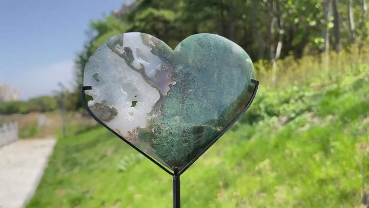 Unique,Natural Moss Agate Crystal Heart