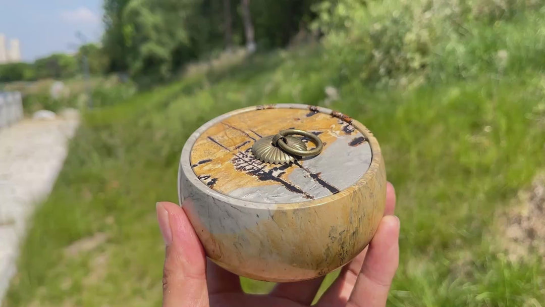 Unique,Natural Artisan Picture Jasper Trinket Box