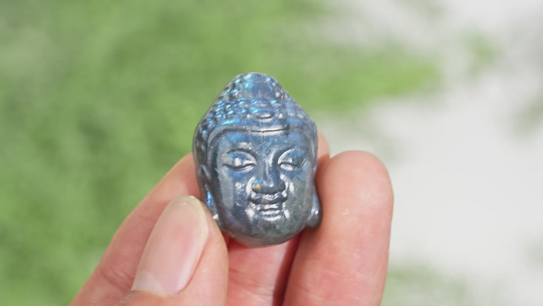 Natural Labradorite Buddha Head Carving