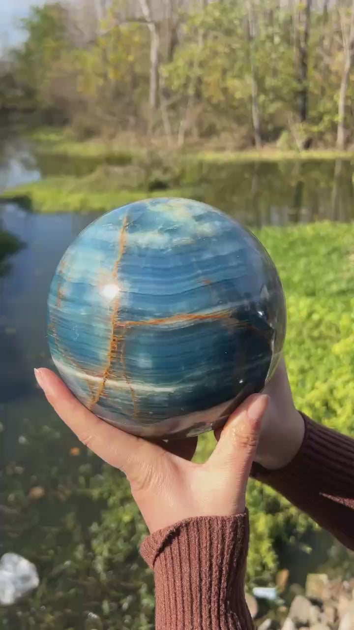 Large Lemurian Aquatine Calcite Sphere