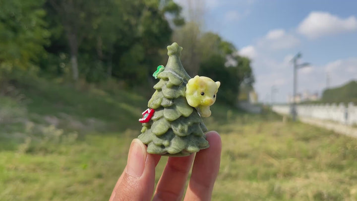 Natural Crystal Carving Christmas Tree With Little Calf