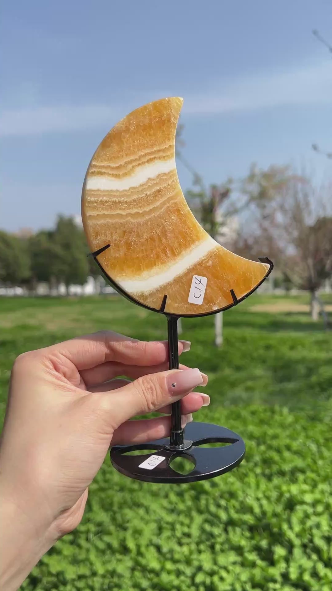 Unique,Natural Yellow Calcite Crystal Moon